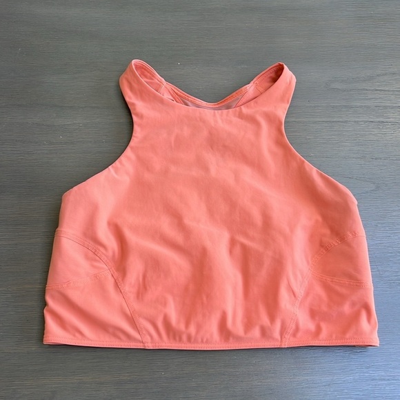 Lululemon Mesh-Back Train Bra *Medium Support, High Neck Sunny Coral - Picture 6 of 7